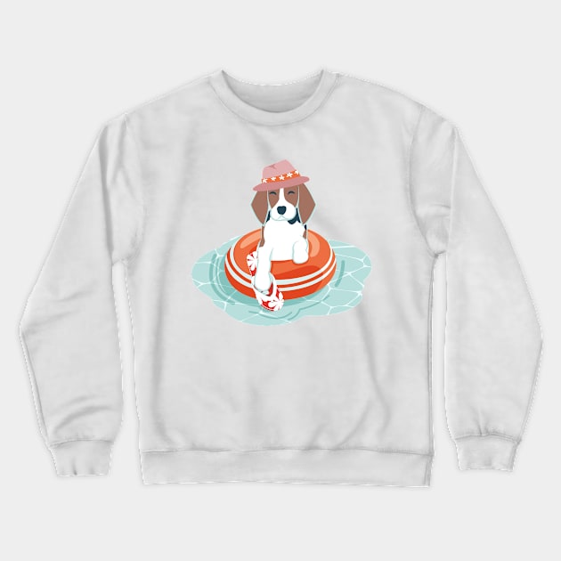 Summer pool pawty // aqua background beagle dog breed in vacation playing on swimming pool Crewneck Sweatshirt by SelmaCardoso